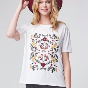 White embroidered floral tee